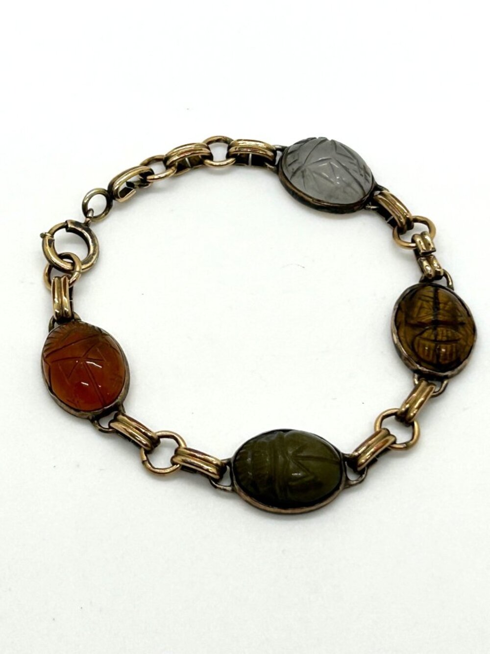 Vintage Scarab Bracelet Egyptian Revival Natural Stone 1920-1930 Thumbless Clasp